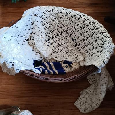 LOT 206: Vintage Crocheted Wraps, Ponchos, Capes in a Large Basket