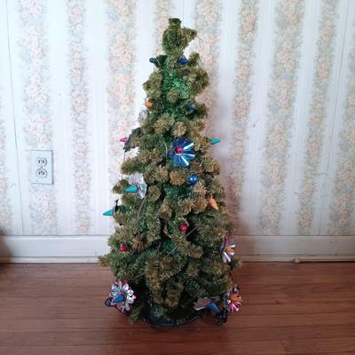 LOT 207: Vintage MCM 30" Christmas Tree with Ornaments, Plasco Plastic Mini Christmas Tree & More
