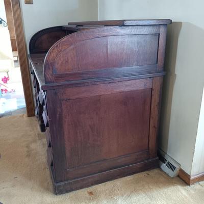 LOT 217: Antique Roll Top Desk with Victorian-Style Swivel Chair
