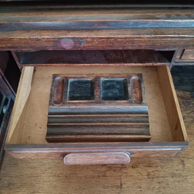 LOT 217: Antique Roll Top Desk with Victorian-Style Swivel Chair