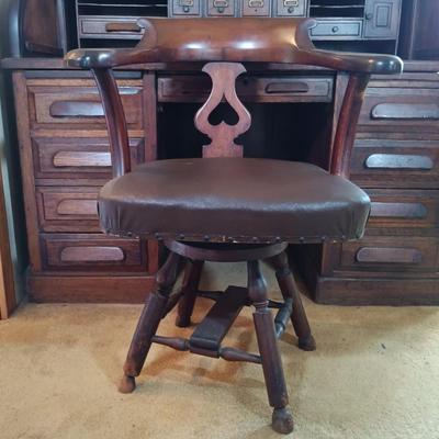 LOT 217: Antique Roll Top Desk with Victorian-Style Swivel Chair