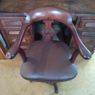 LOT 217: Antique Roll Top Desk with Victorian-Style Swivel Chair