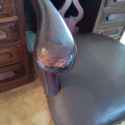 LOT 217: Antique Roll Top Desk with Victorian-Style Swivel Chair