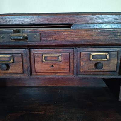 LOT 217: Antique Roll Top Desk with Victorian-Style Swivel Chair