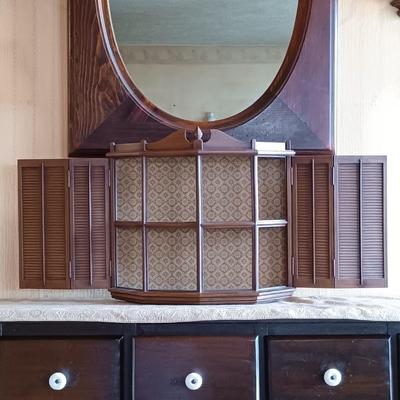 LOT 220: MCM Syroco Wall Shelf and Sconces with Mirrors