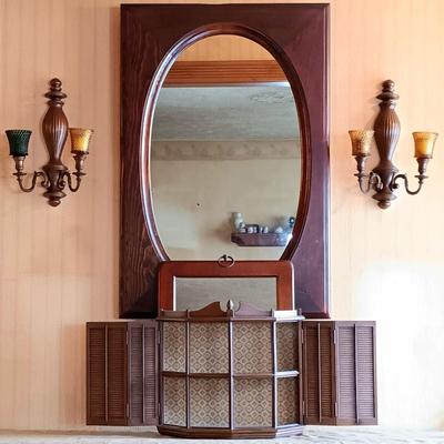 LOT 220: MCM Syroco Wall Shelf and Sconces with Mirrors
