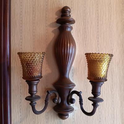 LOT 220: MCM Syroco Wall Shelf and Sconces with Mirrors