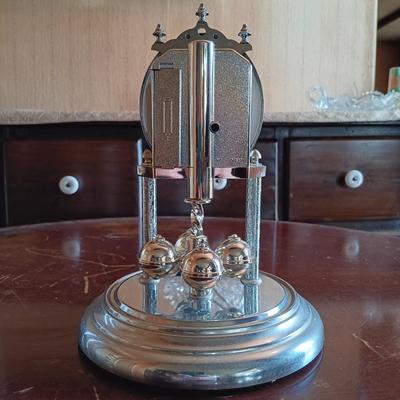 LOT 221: Mersman Federal-Style Side Table w/ Bulova Clock, Green China Moss Rose Tea Set & More