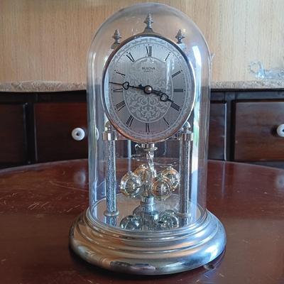 LOT 221: Mersman Federal-Style Side Table w/ Bulova Clock, Green China Moss Rose Tea Set & More