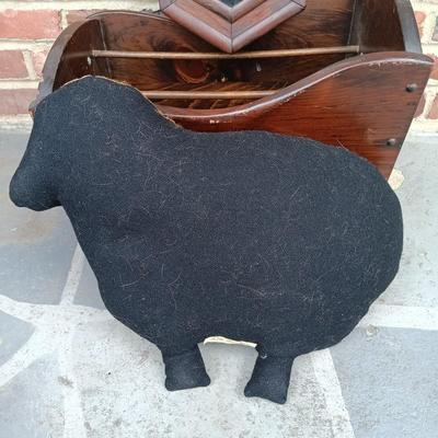 LOT 223: Ansonia Clock Co. Drop Clock w/ Vintage Magazine Cradle & Quilted Sheep Pillow