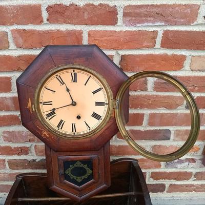 LOT 223: Ansonia Clock Co. Drop Clock w/ Vintage Magazine Cradle & Quilted Sheep Pillow