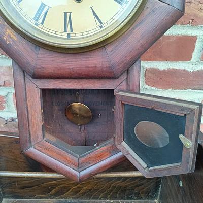 LOT 223: Ansonia Clock Co. Drop Clock w/ Vintage Magazine Cradle & Quilted Sheep Pillow