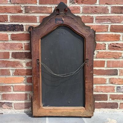 LOT 225: Antique Western Picture Frame Co. Etched Glass Mirror with Carved Wooden Frame