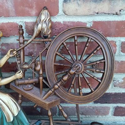 LOT 242: Vintage Syroco 'The Spinning Jenny' Wall Plaque w/ Coppercraft Guild Taunton, MA Decorative Plate