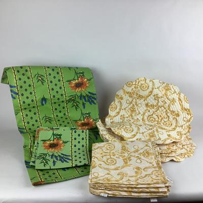 D725 Le Cigale Sunflower Acrylic Coated Tablecloth with Napkins, Placemats and More