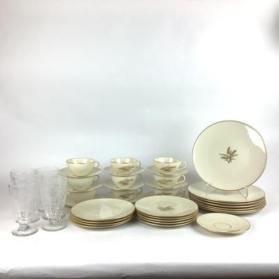 K732 Lenox "Wheat" & "Olympia" China Set with Etched Crystal Icetea Glasses