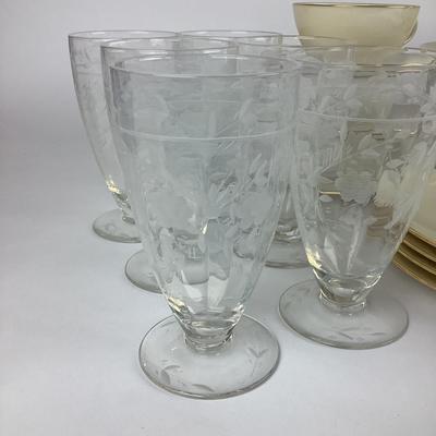 K732 Lenox "Wheat" & "Olympia" China Set with Etched Crystal Icetea Glasses