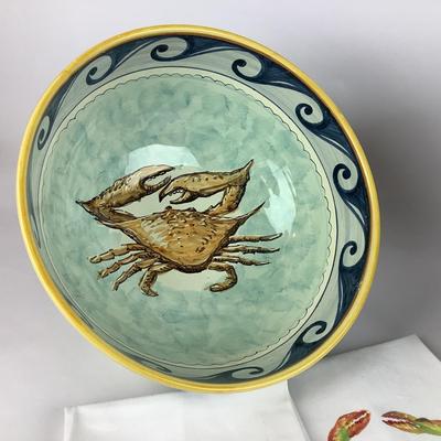 K735 Italian Blue Crab Bowl with Small Bowls, Napkins, Shaker and more