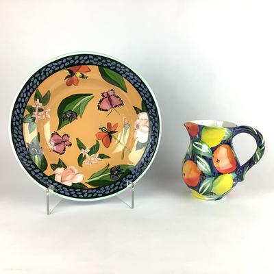 K737 Large Droll Designs Handpainted Bowl & Italian Pitcher
