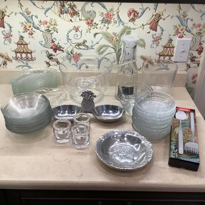 K826 Large Lot of Glass and Aluminum Serving Pieces