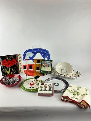 K840 Christmas Serving Dishes , Napkins and more