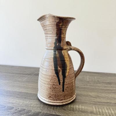 LOT 7K: Signed Mullit Stoneware Pottery Pitcher & 1975 Signed Boone Drip Glaze Stoneware Pottery Goblets