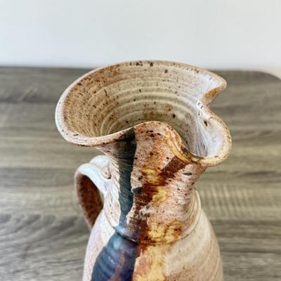 LOT 7K: Signed Mullit Stoneware Pottery Pitcher & 1975 Signed Boone Drip Glaze Stoneware Pottery Goblets