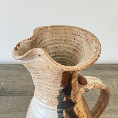 LOT 7K: Signed Mullit Stoneware Pottery Pitcher & 1975 Signed Boone Drip Glaze Stoneware Pottery Goblets