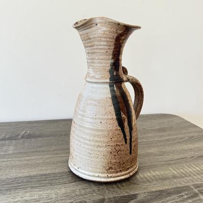 LOT 7K: Signed Mullit Stoneware Pottery Pitcher & 1975 Signed Boone Drip Glaze Stoneware Pottery Goblets