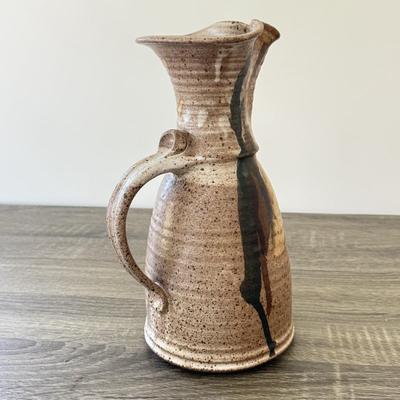 LOT 7K: Signed Mullit Stoneware Pottery Pitcher & 1975 Signed Boone Drip Glaze Stoneware Pottery Goblets