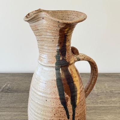 LOT 7K: Signed Mullit Stoneware Pottery Pitcher & 1975 Signed Boone Drip Glaze Stoneware Pottery Goblets