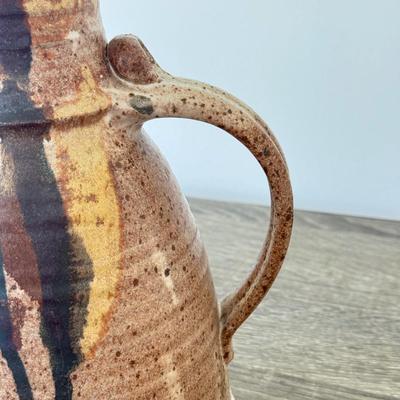 LOT 7K: Signed Mullit Stoneware Pottery Pitcher & 1975 Signed Boone Drip Glaze Stoneware Pottery Goblets