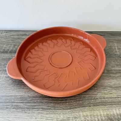LOT 11K: Terra Cotta PIC Chip & Dip Serving Dish, Garlic Holder & Grinding Dish