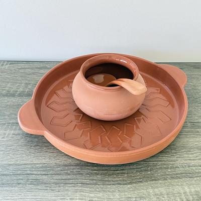 LOT 11K: Terra Cotta PIC Chip & Dip Serving Dish, Garlic Holder & Grinding Dish