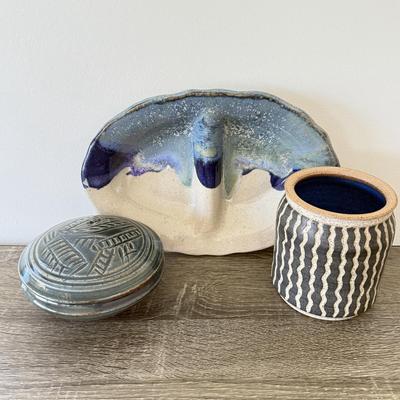 LOT 12K: Vintage Signed Stoneware Pottery Pieces