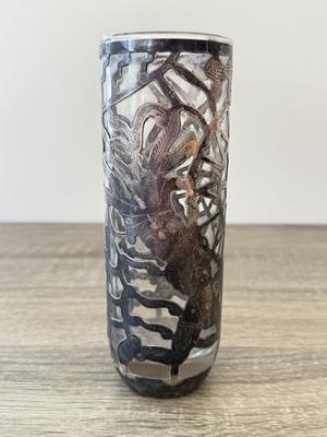 LOT 15K: MPR 925 Sterling Silver Overlay Mexican Motif Iced Tea Glass