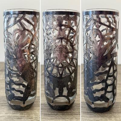 LOT 15K: MPR 925 Sterling Silver Overlay Mexican Motif Iced Tea Glass