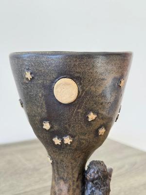 LOT 16K: Stoneware Pottery Sculpted Fairy Goblet & Signed Two Person Abstract Sculpture made in Zimbabwe