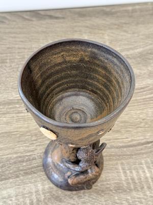 LOT 16K: Stoneware Pottery Sculpted Fairy Goblet & Signed Two Person Abstract Sculpture made in Zimbabwe