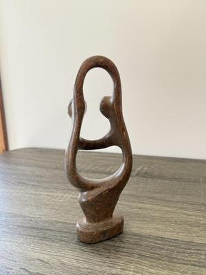 LOT 16K: Stoneware Pottery Sculpted Fairy Goblet & Signed Two Person Abstract Sculpture made in Zimbabwe