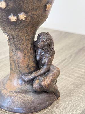 LOT 16K: Stoneware Pottery Sculpted Fairy Goblet & Signed Two Person Abstract Sculpture made in Zimbabwe