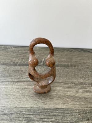 LOT 16K: Stoneware Pottery Sculpted Fairy Goblet & Signed Two Person Abstract Sculpture made in Zimbabwe