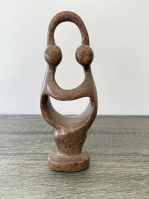 LOT 16K: Stoneware Pottery Sculpted Fairy Goblet & Signed Two Person Abstract Sculpture made in Zimbabwe