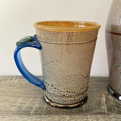 LOT 19K: Exquisite Art Glass Pitcher w/ 4 Matching Mugs