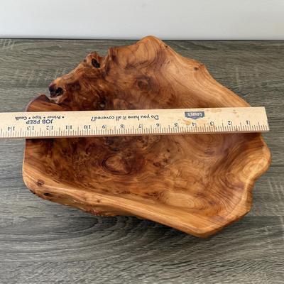 LOT 20K: Wooden Bowls: Large Flat Cut & Set of Salad Bowls