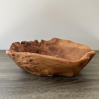 LOT 20K: Wooden Bowls: Large Flat Cut & Set of Salad Bowls