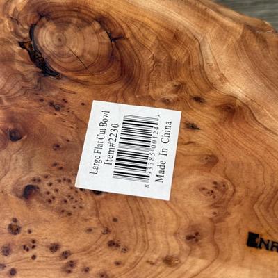 LOT 20K: Wooden Bowls: Large Flat Cut & Set of Salad Bowls