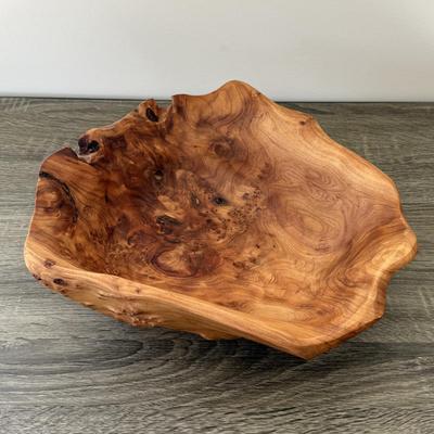 LOT 20K: Wooden Bowls: Large Flat Cut & Set of Salad Bowls
