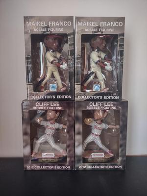 LOT 27K: MLB Philadelphia Phillies Player Collector’s Edition Bobble Figurines in Boxes: Maikel Franco & Cliff Lee