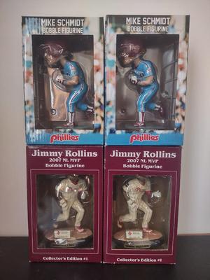LOT 29K: MLB Philadelphia Phillies Jimmy Rollins & Mike Schmidt Collector’s Edition Bobble Figurines in Boxes